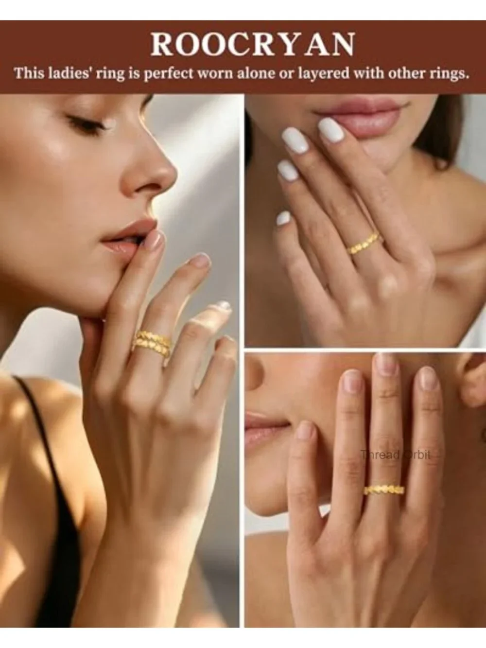 14K Gold Plated Stainless Steel Heart Ring Promise Stackable Ring Size 5-9